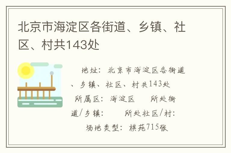 北京市海淀區(qū)各街道、鄉(xiāng)鎮(zhèn)、社區(qū)、村共143處