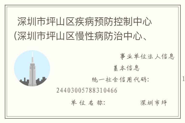  深圳市坪山區(qū)疾病預防控制中心(深圳市坪山區(qū)慢性病防治中心、深圳市坪山區(qū)健康教育研究所、深圳市坪山區(qū)精神衛(wèi)生中心、深圳市坪山區(qū)職業(yè)病防治所)