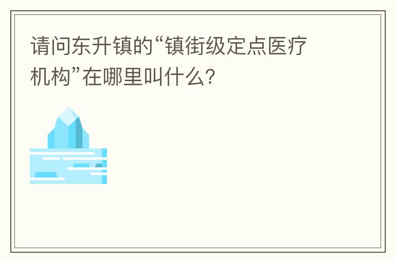 請問東升鎮(zhèn)的“鎮(zhèn)街級定點醫(yī)療機構(gòu)”在哪里叫什么？